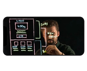 A smartphone recording a Lightboard presentation, the glowing writing clearly legible on screen