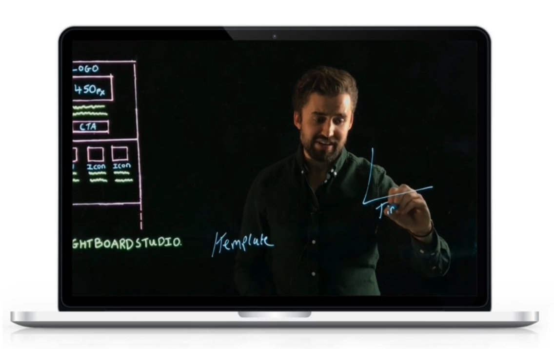 Bright neon writing glowing on a Lightboard
