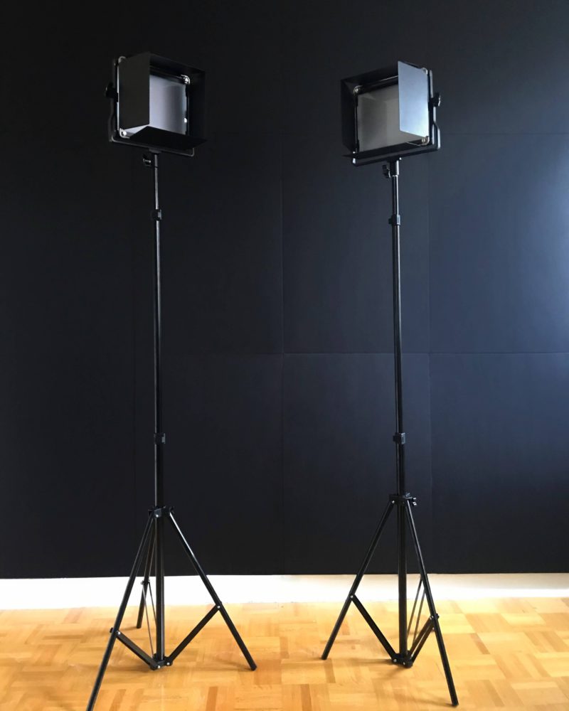 Studio lights with black backdrop