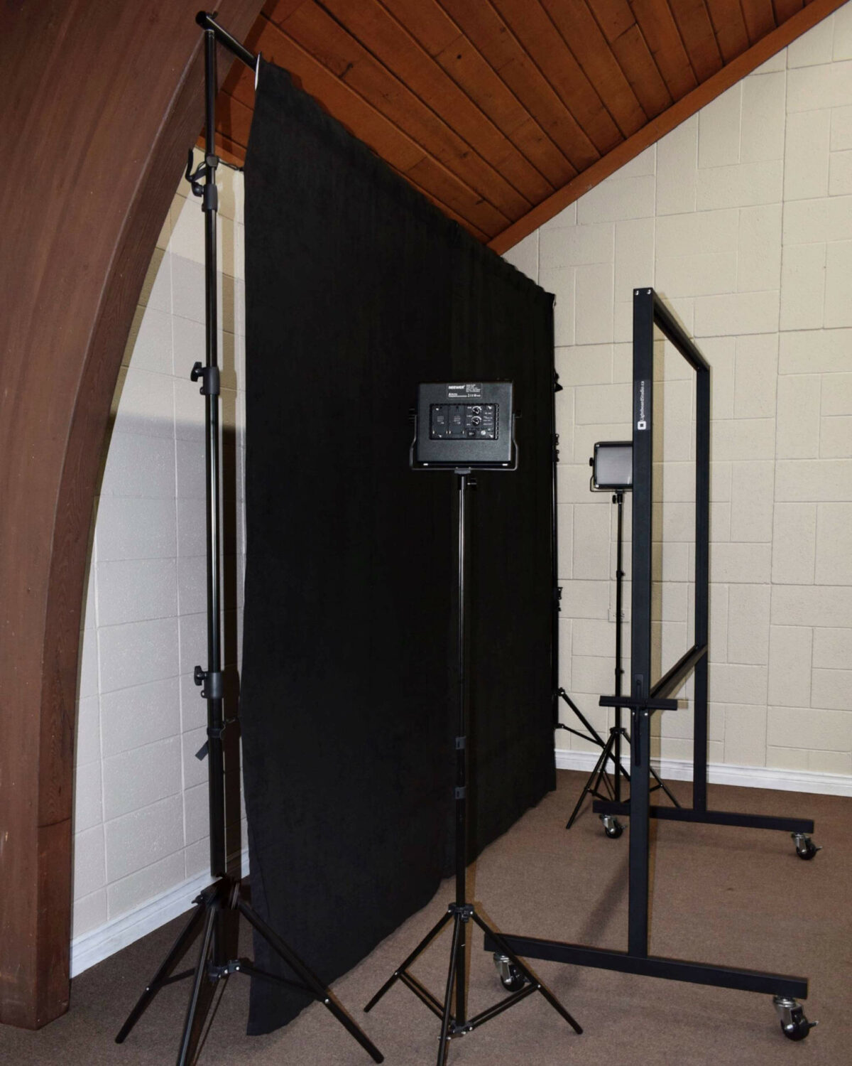 full-sized lightboard studio package set up in an office with a diagonal viewpoint