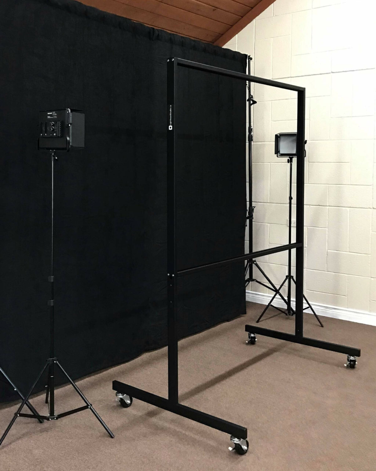 full-sized lightboard studio package set up in an office with a side viewpoint