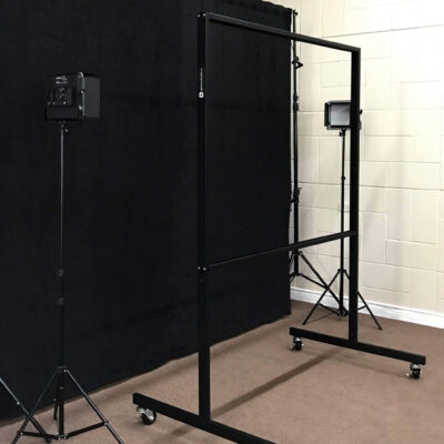 full-sized lightboard studio package set up in an office with a side viewpoint